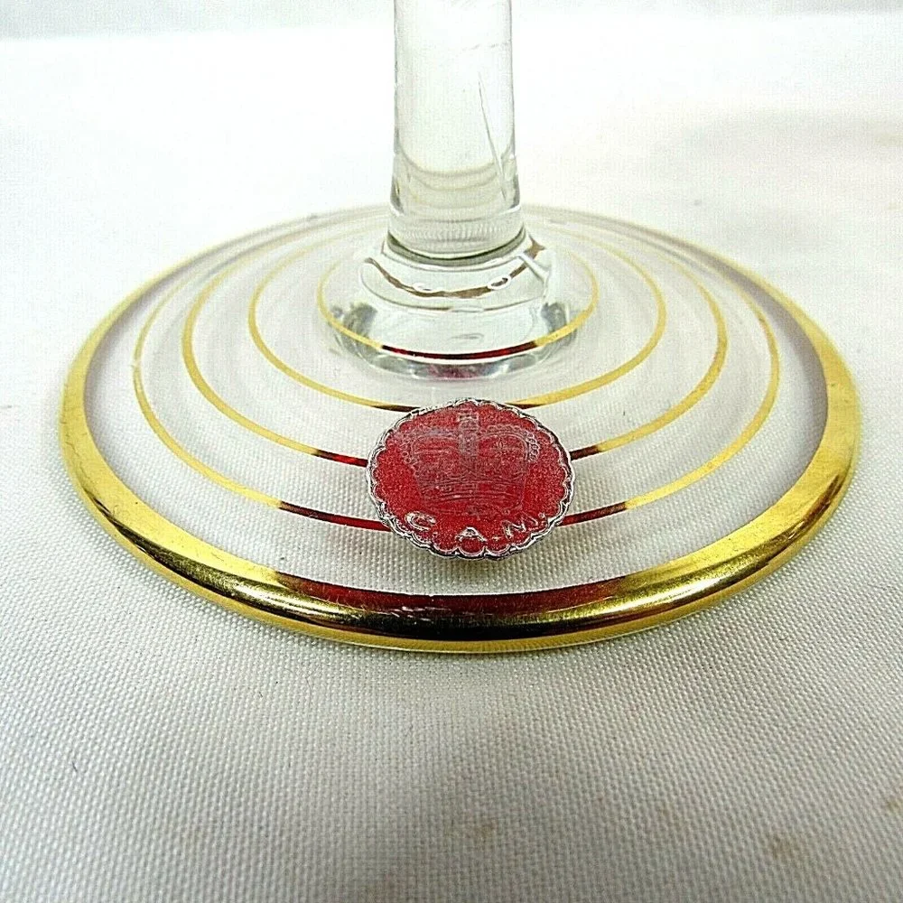Vintage Bohemian Crystal Ruby Red Wine Glass Floral CAM Stem Set of 2